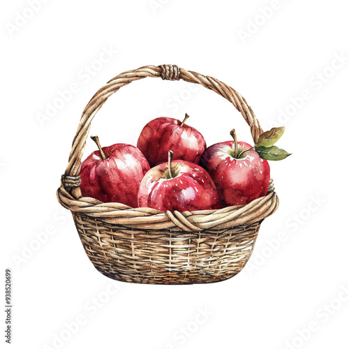 apple basket vector illustration in watercolor style