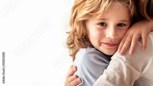 Wallpaper Mural Child hugging their mother tightly with love, isolated on white background, bright colors, ultra-realistic, full-body shot, professional lighting Torontodigital.ca