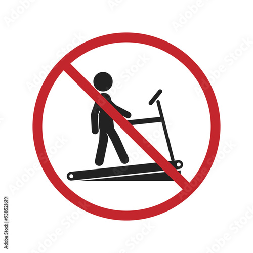 Isolated do not use treadmill, machine ins out of servis, man running on a treadmill prohibition sign