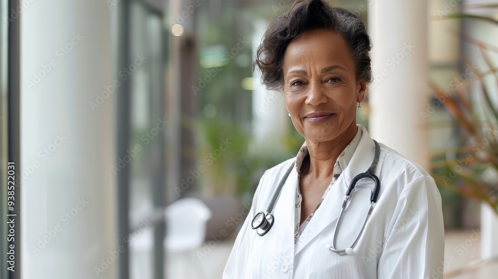 Elderly Afro-American female doctor in white professional clothes ,woman smiling Elderly Afro-American female doctor in white professional clothes ,woman smiling