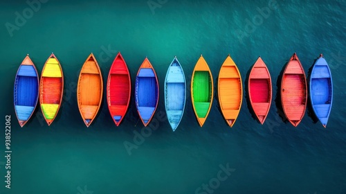 Wallpaper Mural Colorful Boats Row in a Line on Blue Water Torontodigital.ca