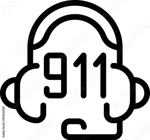 Emergency call center operator symbol showing a headset with the number 911