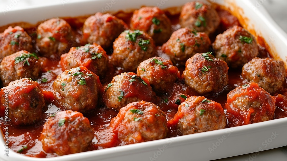 Meatballs in Tomato Sauce Homemade Meatballs in a Baking Dish on White Background Isolated : Generative AI Meatballs in Tomato Sauce Homemade Meatballs in a Baking Dish on White Background Isolated : Generative AI