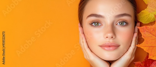 Wallpaper Mural Beautiful Woman with Golden Fall Leaves Torontodigital.ca