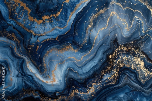 Abstract ocean art High Resolution. Natural Luxury. Style incorporates the swirls of marble or the ripples of agate. Very beautiful blue paint with the addition of gold powder, ai