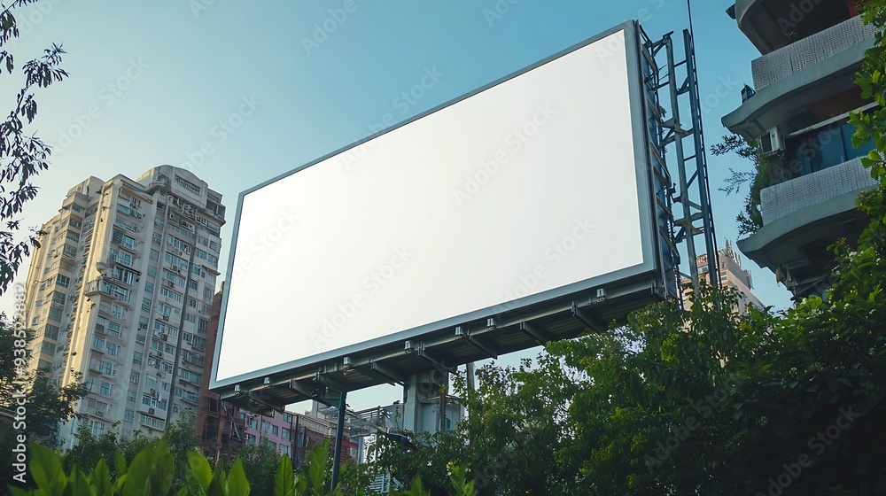 Mock up white large LED display billboard on tower building clipping path for mockup : Generative AI Mock up white large LED display billboard on tower building clipping path for mockup : Generative AI