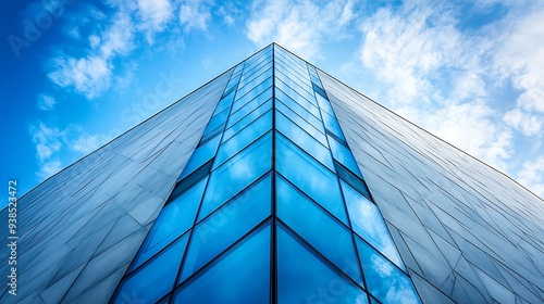 modern building on blue sky background contemporary artistic architecture of concrete and glass sharp triangle shapes : Generative AI
