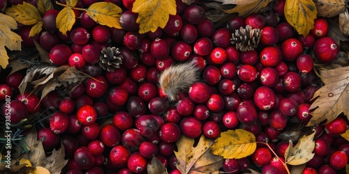 Close-up image of fox droppings with cranberries