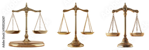 Classic balance scales set isolated on transparent background photo