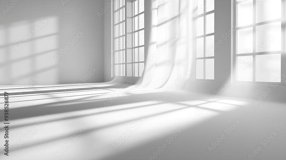 Obraz premium Abstract white studio background for product presentation Empty room with shadows of window Display product with blurred backdrop : Generative AI
