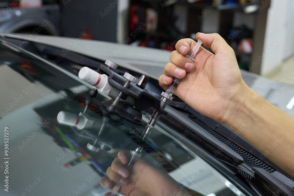 Installing windshield on a car with automotive design Installing windshield on a car with automotive design
