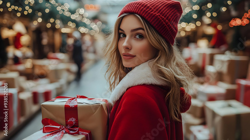 Beautiful woman with Christmas gifts. photo