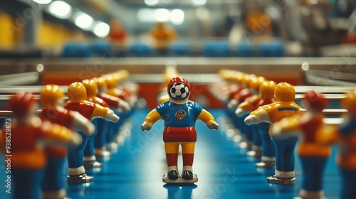 Wallpaper Mural Foosball table football match taken from behind the goal keeper Sharp focus from front to back Exciting indoor game : Generative AI Torontodigital.ca