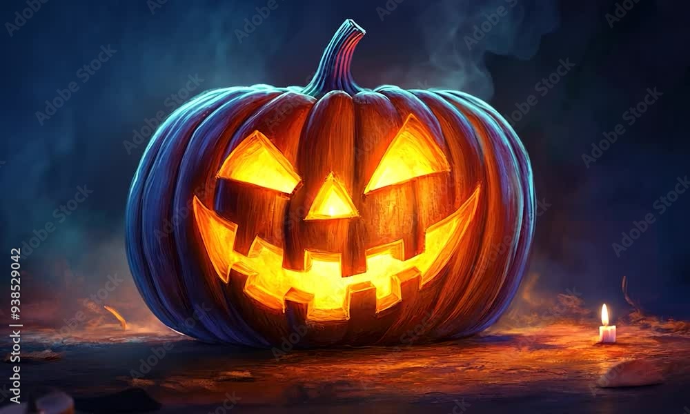 2D cartoon style illustration of a Halloween Jack O Lantern featuring a carved pumpkin with a cheerful grin illuminated by a warm candlelight glow 2D cartoon style illustration of a Halloween Jack O Lantern featuring a carved pumpkin with a cheerful grin illuminated by a warm candlelight glow
