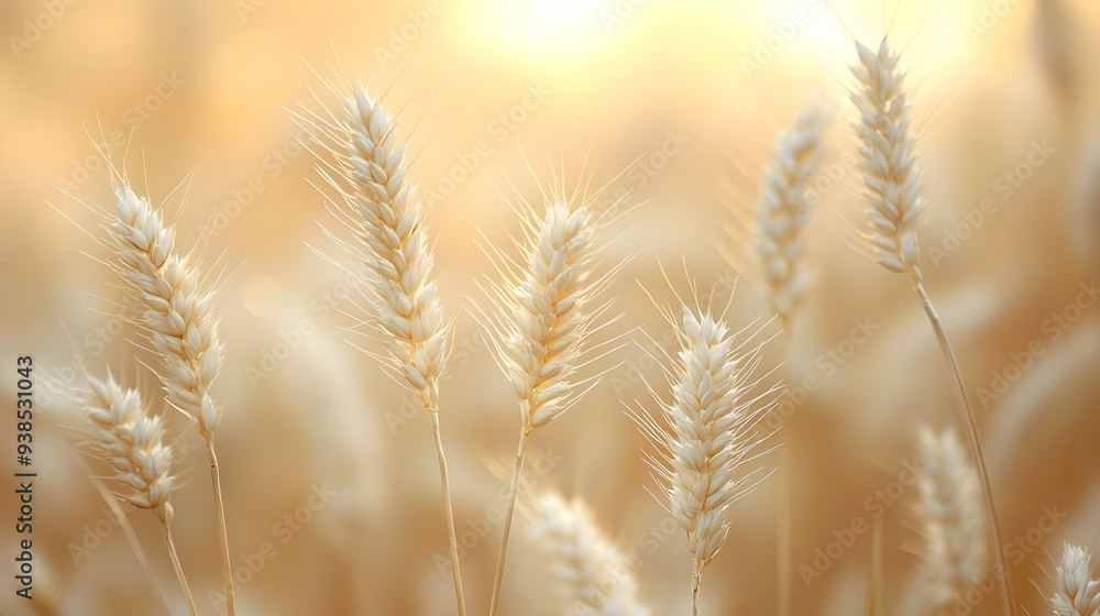 Close up of wheat stalks in a field of wheat with a soft golden light background. Close up of wheat stalks in a field of wheat with a soft golden light background.