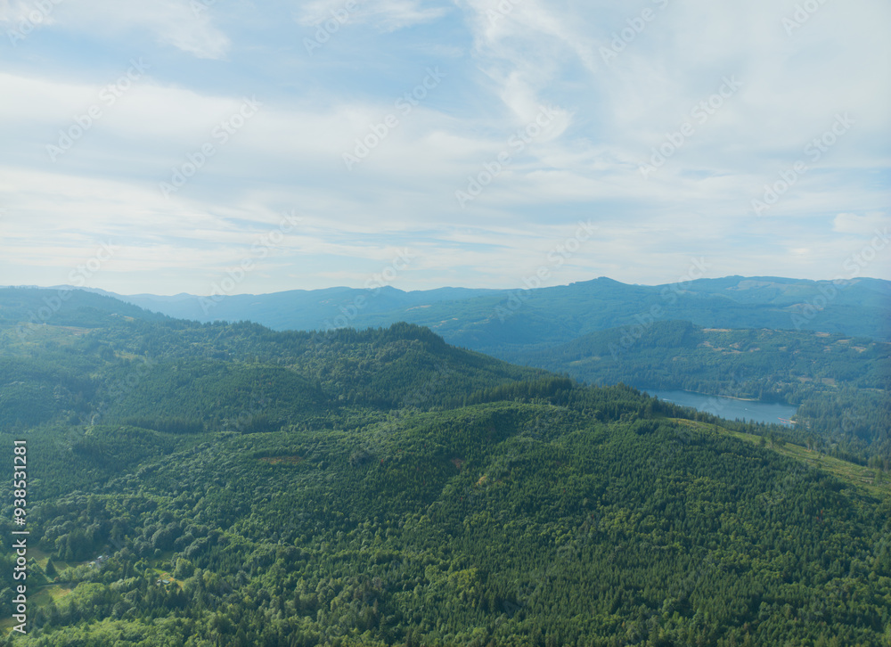 Naklejka premium A lush green mountain range with a clear blue sky