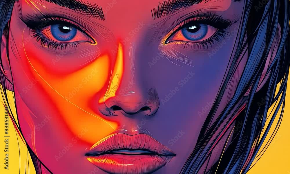 2D cartoon style illustration of a strikingly beautiful face exuding a sense of power 2D cartoon style illustration of a strikingly beautiful face exuding a sense of power