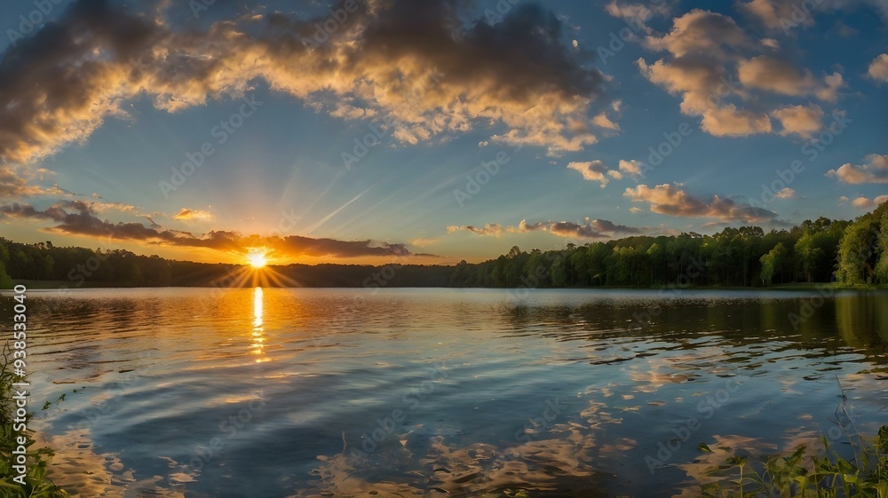 Sunrise Over Calm Lake With Reflections Sunrise Over Calm Lake With Reflections