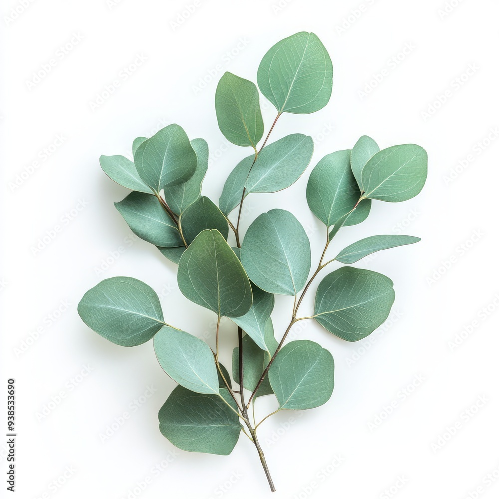 Fototapeta premium close up of eucalyptus green leaves isolated on white background