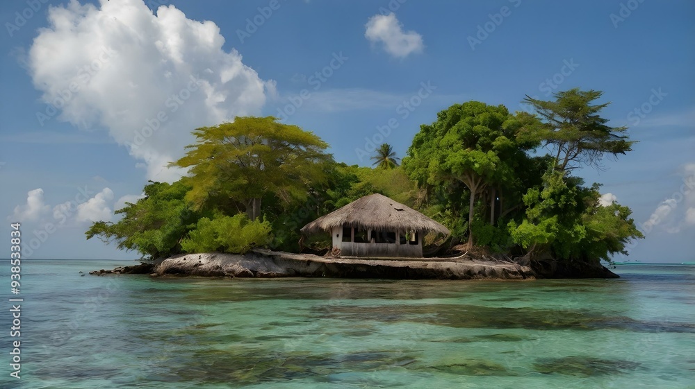 Aerial view of tropical island with lush greenery Aerial view of tropical island with lush greenery