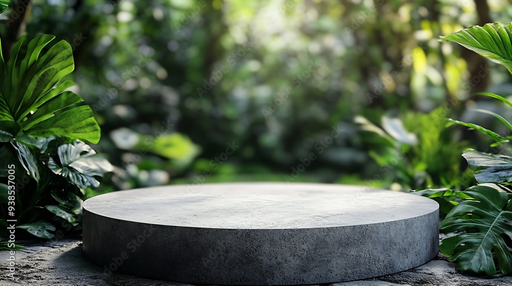Concrete podium tabletop floor in outdoor tropical garden forest blurred green leaf plant nature backgroundNatural product placement pedestal stand displaysummer jungle paradise concep : Generative AI Concrete podium tabletop floor in outdoor tropical garden forest blurred green leaf plant nature backgroundNatural product placement pedestal stand displaysummer jungle paradise concep : Generative AI