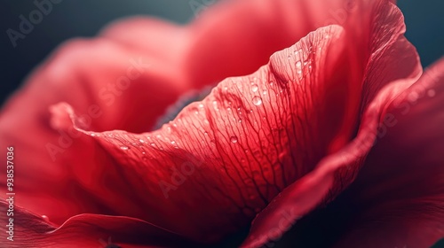 Close-up of a Red Flower Petal with Dew Drops
