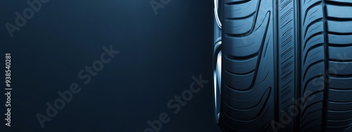 Close-up of a Black Tire with Deep Tread Pattern photo