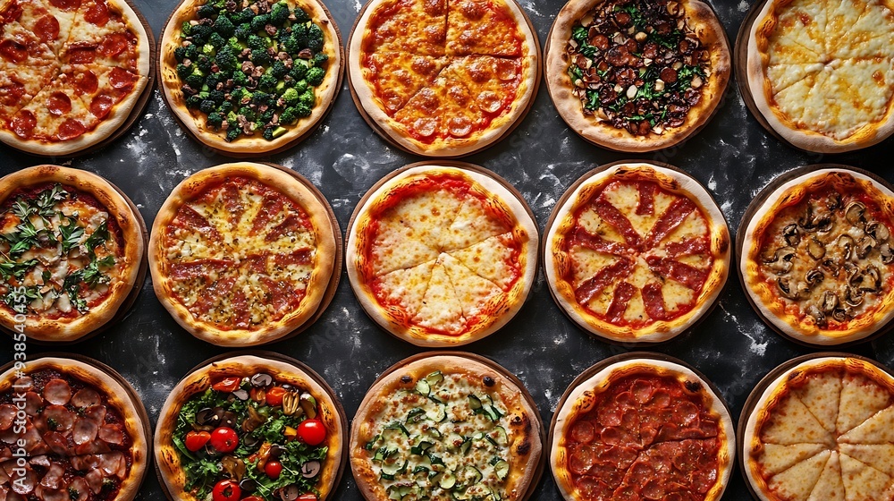 Delicious fresh pizzas variety with different souces and vegetables Homemade food concept Top view : Generative AI Delicious fresh pizzas variety with different souces and vegetables Homemade food concept Top view : Generative AI