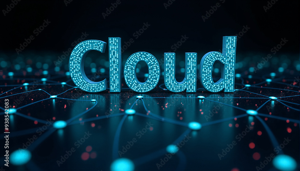 Cloud Text in Expansive Digital Network: The word Cloud showcased within an expansive digital network, symbolizing scalable computing, storage, and data access. Cloud Text in Expansive Digital Network: The word Cloud showcased within an expansive digital network, symbolizing scalable computing, storage, and data access.