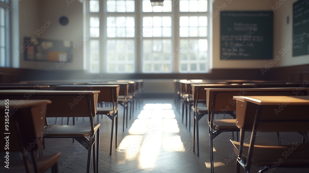 Obraz premium Empty classroom with clean and aesthetic vibe : Generative AI