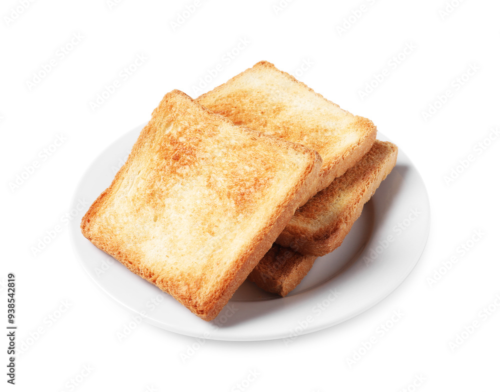 Delicious slices of toasted bread isolated on white Delicious slices of toasted bread isolated on white