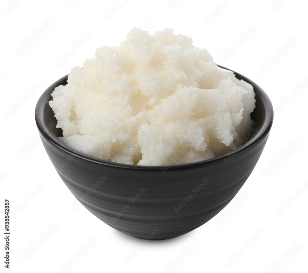 Natural shea butter in bowl isolated on white Natural shea butter in bowl isolated on white