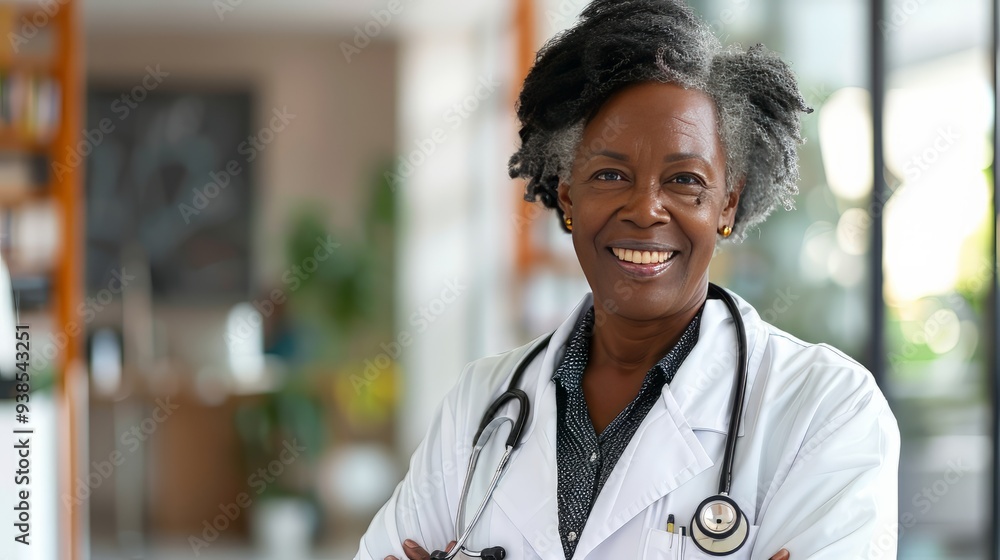 Elderly Afro-American female doctor in white professional clothes ,woman smiling Elderly Afro-American female doctor in white professional clothes ,woman smiling