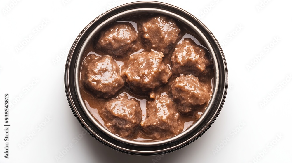 Φωτογραφία Pet Food in Round Metal Packaging Isolated Wet Food for Cats Dog Canned Pate Ope