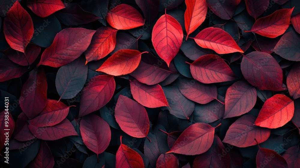 Vibrant display of red leaves against dark background Vibrant display of red leaves against dark background
