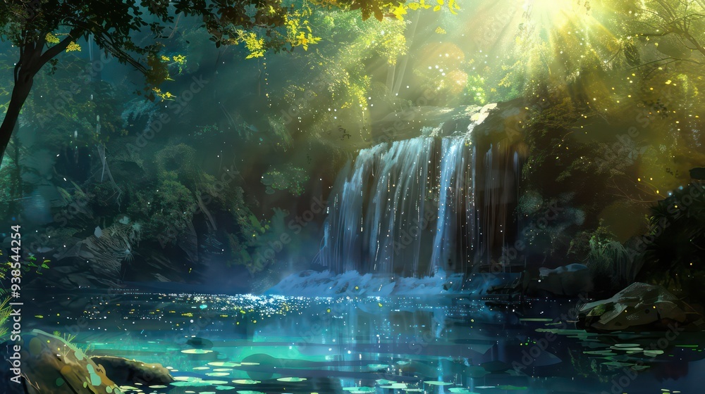 Enchanted Waterfall in a Lush Forest Enchanted Waterfall in a Lush Forest