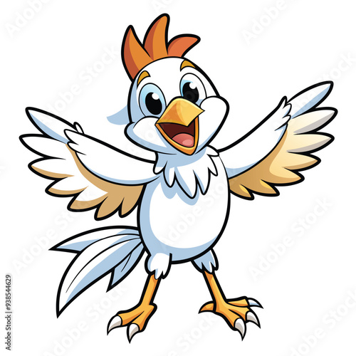 Chicken spreading wings cartoon character