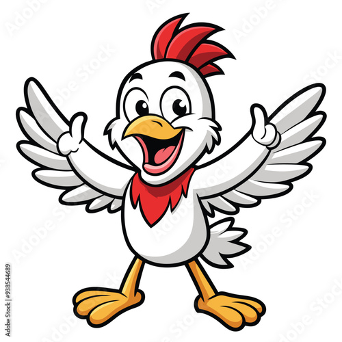 Chicken spreading wings cartoon character