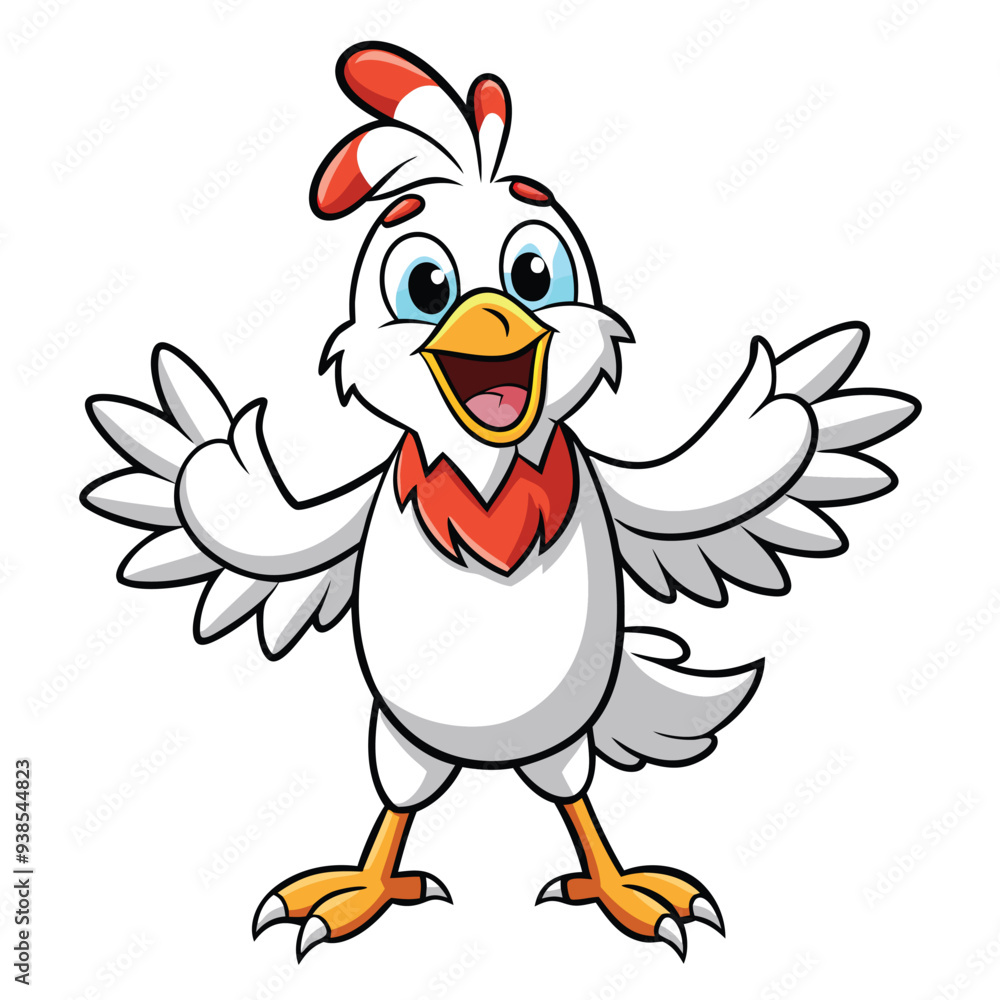 Naklejka premium Chicken spreading wings cartoon character