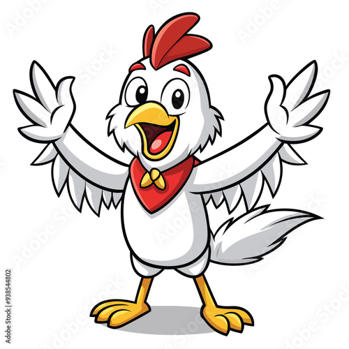 Chicken spreading wings cartoon character
