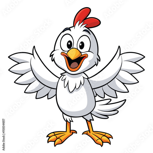 Chicken spreading wings cartoon character
