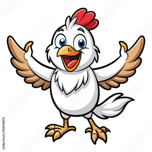 Chicken spreading wings cartoon character