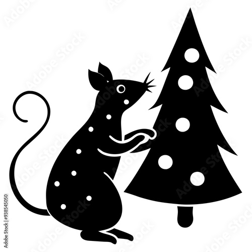  A holiday mouse decorating a mini Christmas tree vector illustration 