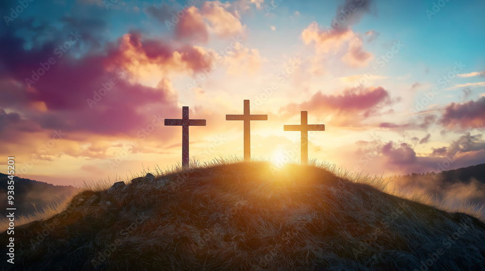 sunset glow across sky, cross atop mountain seemed to illuminate with divine light, a powerful symbol of Jesus Christ and the profound connection between God and religion amidst drifting clouds. sunset glow across sky, cross atop mountain seemed to illuminate with divine light, a powerful symbol of Jesus Christ and the profound connection between God and religion amidst drifting clouds.