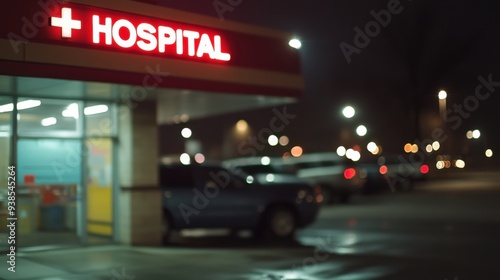 Wallpaper Mural A nighttime view of a hospital building with illuminated signage, showcasing safety and healthcare accessibility. Torontodigital.ca
