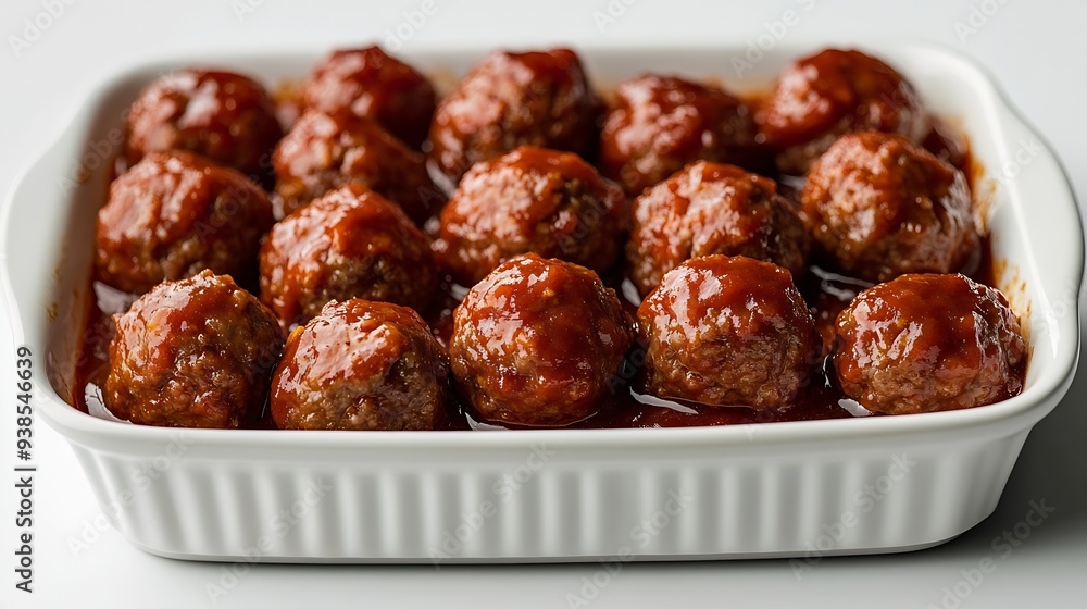 Meatballs in Tomato Sauce Homemade Meatballs in a Baking Dish on White Background Isolated : Generative AI Meatballs in Tomato Sauce Homemade Meatballs in a Baking Dish on White Background Isolated : Generative AI