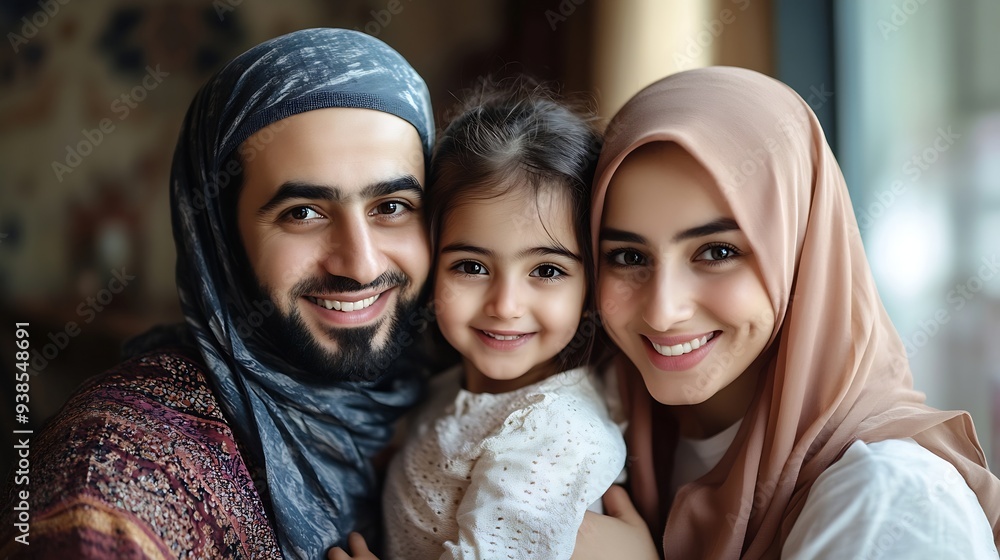 Portraif Of Happy Arabic Parents Posing With Their Little Daughter At Home Loving Middle Eastern Family Of Three Embracing Near Window And Smiling At Camera Enjoying Time Together Copy : Generative AI Portraif Of Happy Arabic Parents Posing With Their Little Daughter At Home Loving Middle Eastern Family Of Three Embracing Near Window And Smiling At Camera Enjoying Time Together Copy : Generative AI