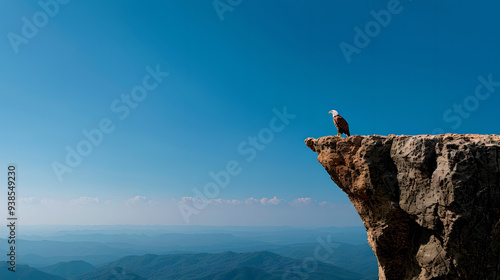 Majestic Eagle Perched on Cliff Edge Overlooking Mountains