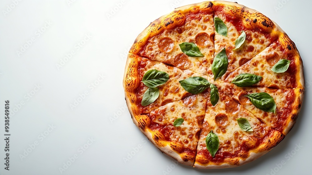 Top view of margherita pizza on a white background : Generative AI Top view of margherita pizza on a white background : Generative AI