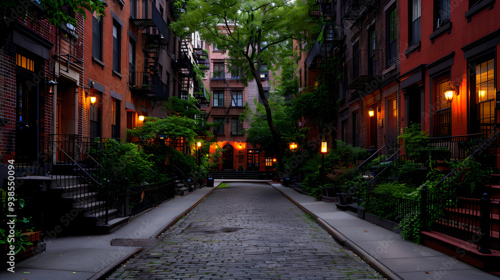 Fototapeta premium Charming cobblestone street in historic neighborhood